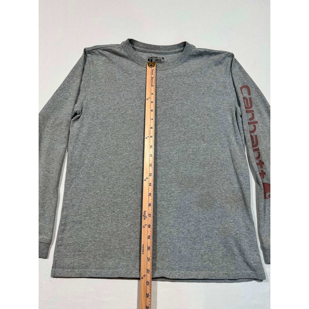 Carhartt Boys Gray Long Sleeve Graphic Logo T-Shirt Loose Fit Size M 8-10 - Picture 2 of 7